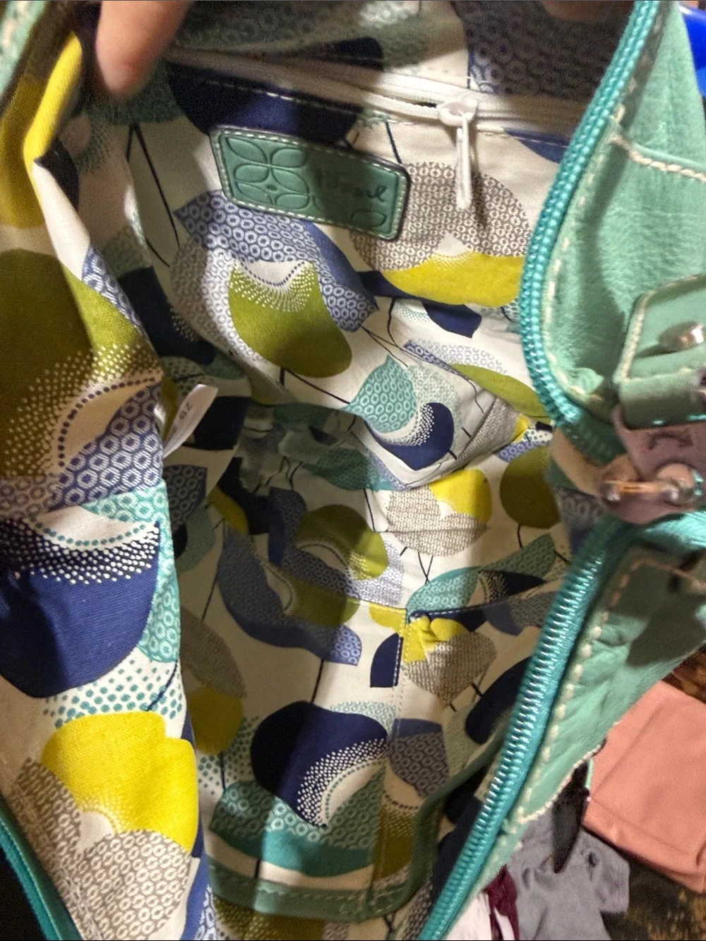 Fossil Teal Green Leather Hobo Shoulder Bag